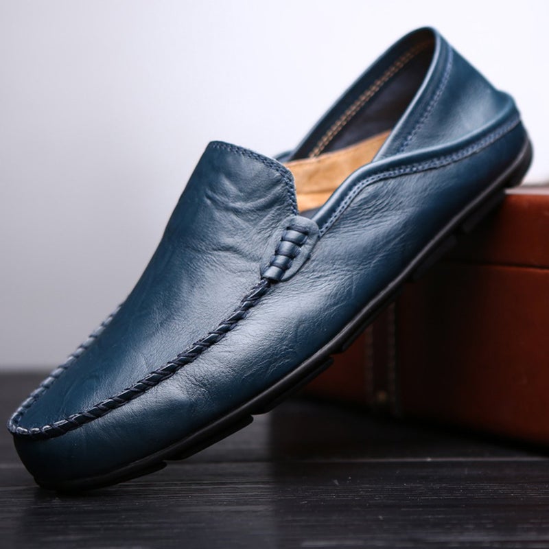Go Tour Men's Premium Genuine Leather Casual Slip On Loafers Breathable Driving Shoes Fashion Slipper Blue 10.5/46 - Image 3